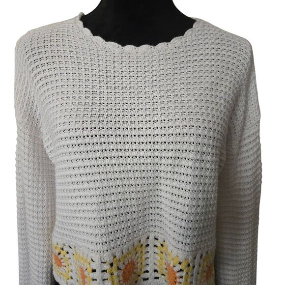 Sincerely Jules M Crochet Knit Sweater Granny Square Grandma Core Butter Yellow - Picture 3 of 11